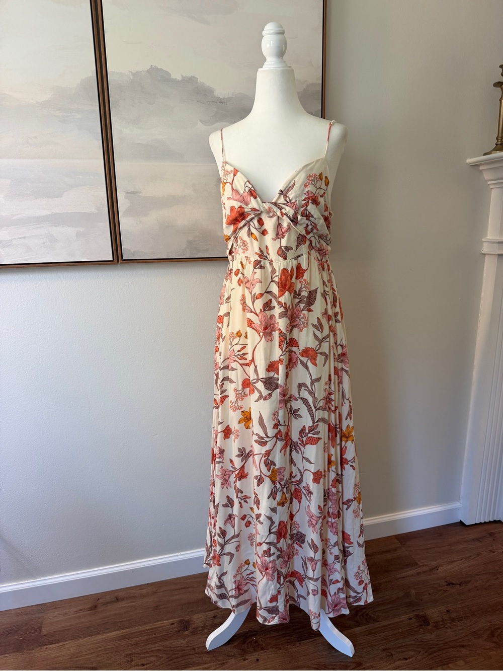 Petal and Pup Floral Twist-Front Cream Pink & Rust Botanical Women’s Maxi Dress - Picture 2 of 3